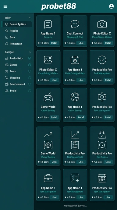 Tampilan katalog aplikasi probet88
