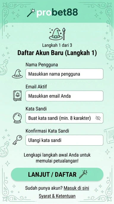 Tampilan halaman daftar probet88