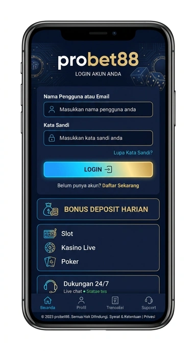 Tampilan halaman login probet88